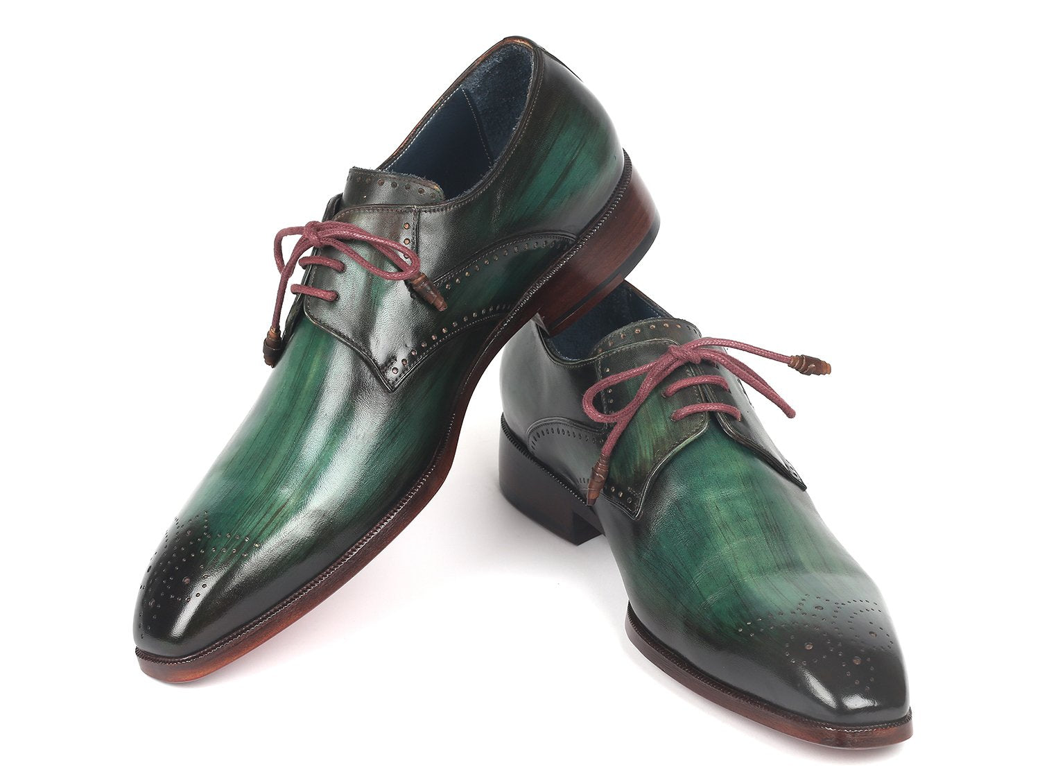 Paul Parkman Men's Green Medallion Toe Derby Shoes (ID