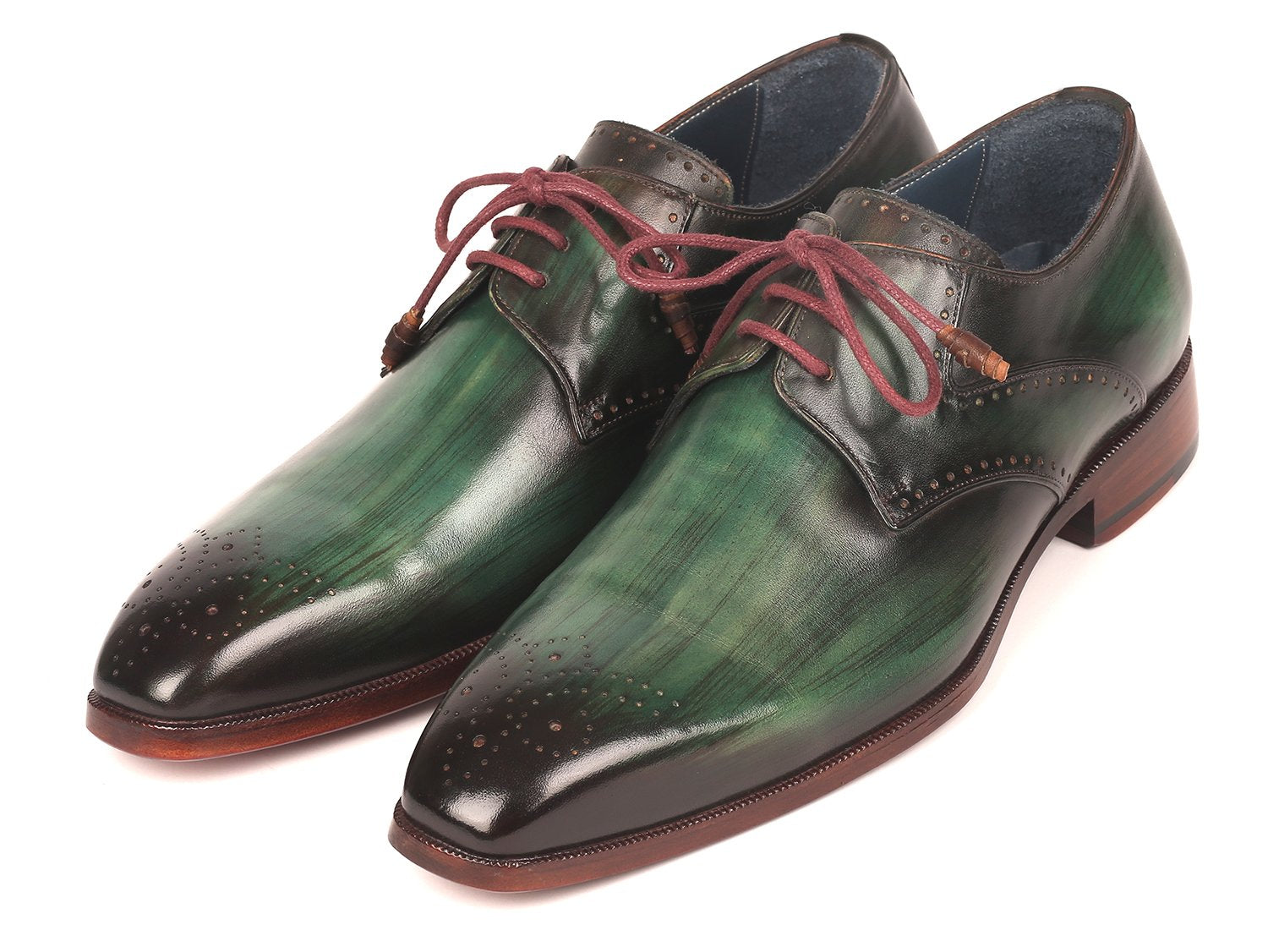 Paul Parkman Men's Green Medallion Toe Derby Shoes (ID