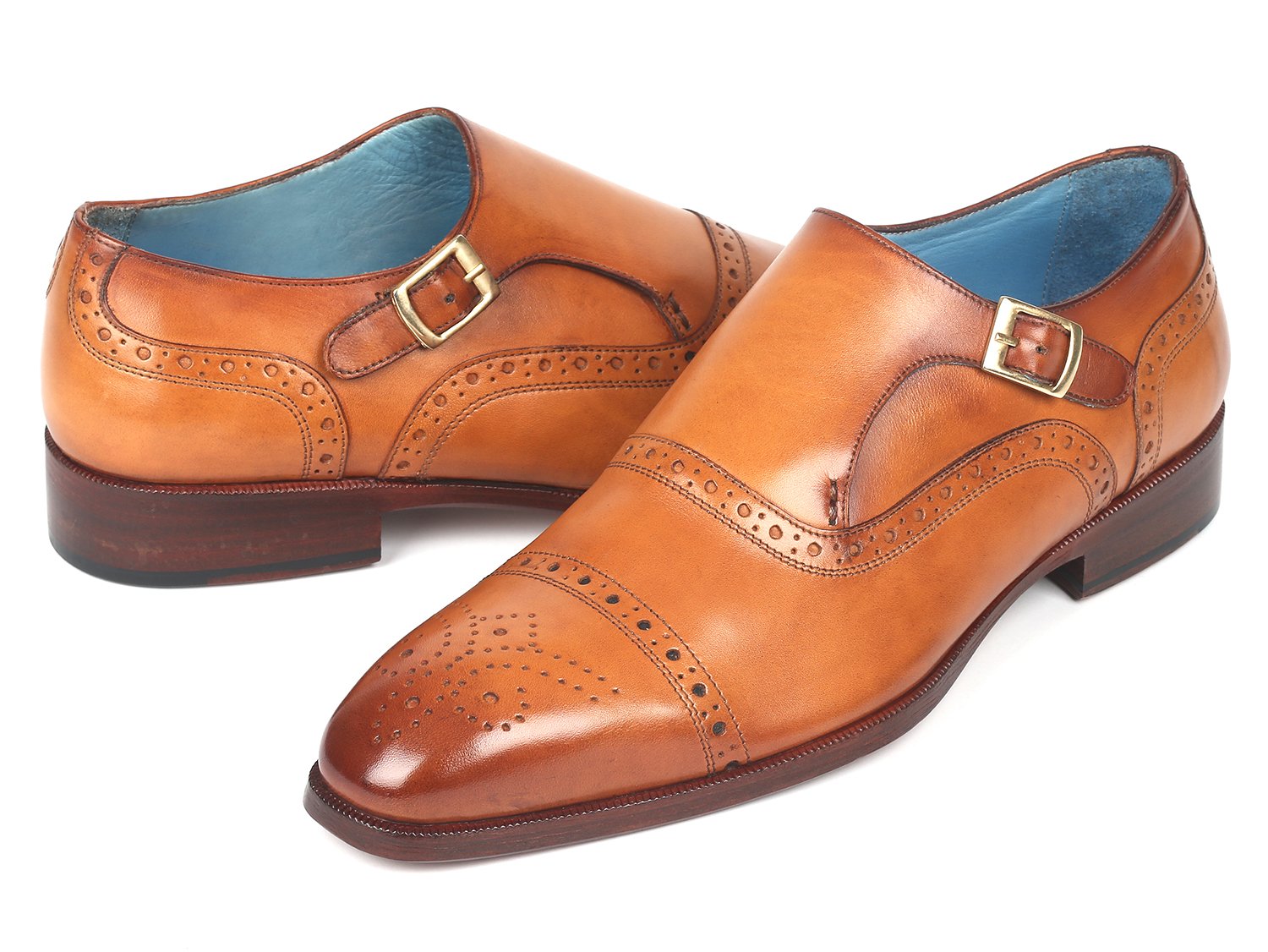 Paul Parkman Men's Cap Toe Monkstrap Shoes Cognac (ID