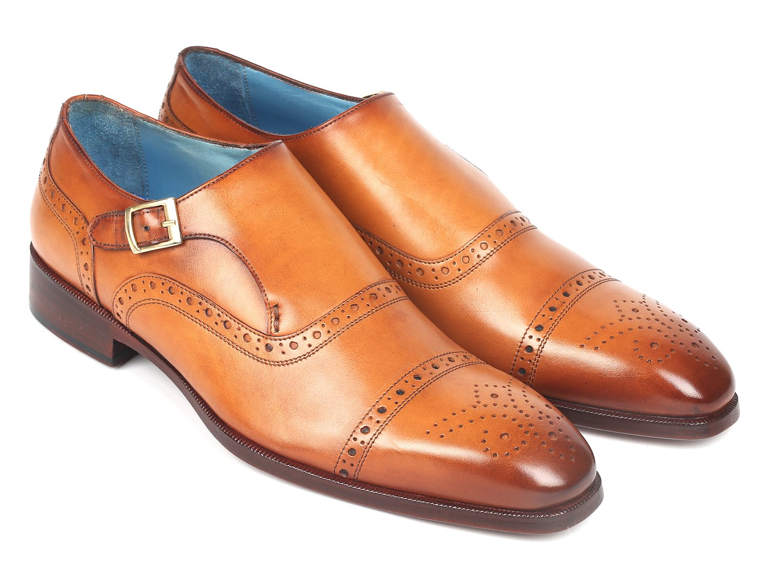 Paul Parkman Men's Cap Toe Monkstrap Shoes Cognac (ID
