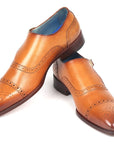 Paul Parkman Men's Cap Toe Monkstrap Shoes Cognac (ID
