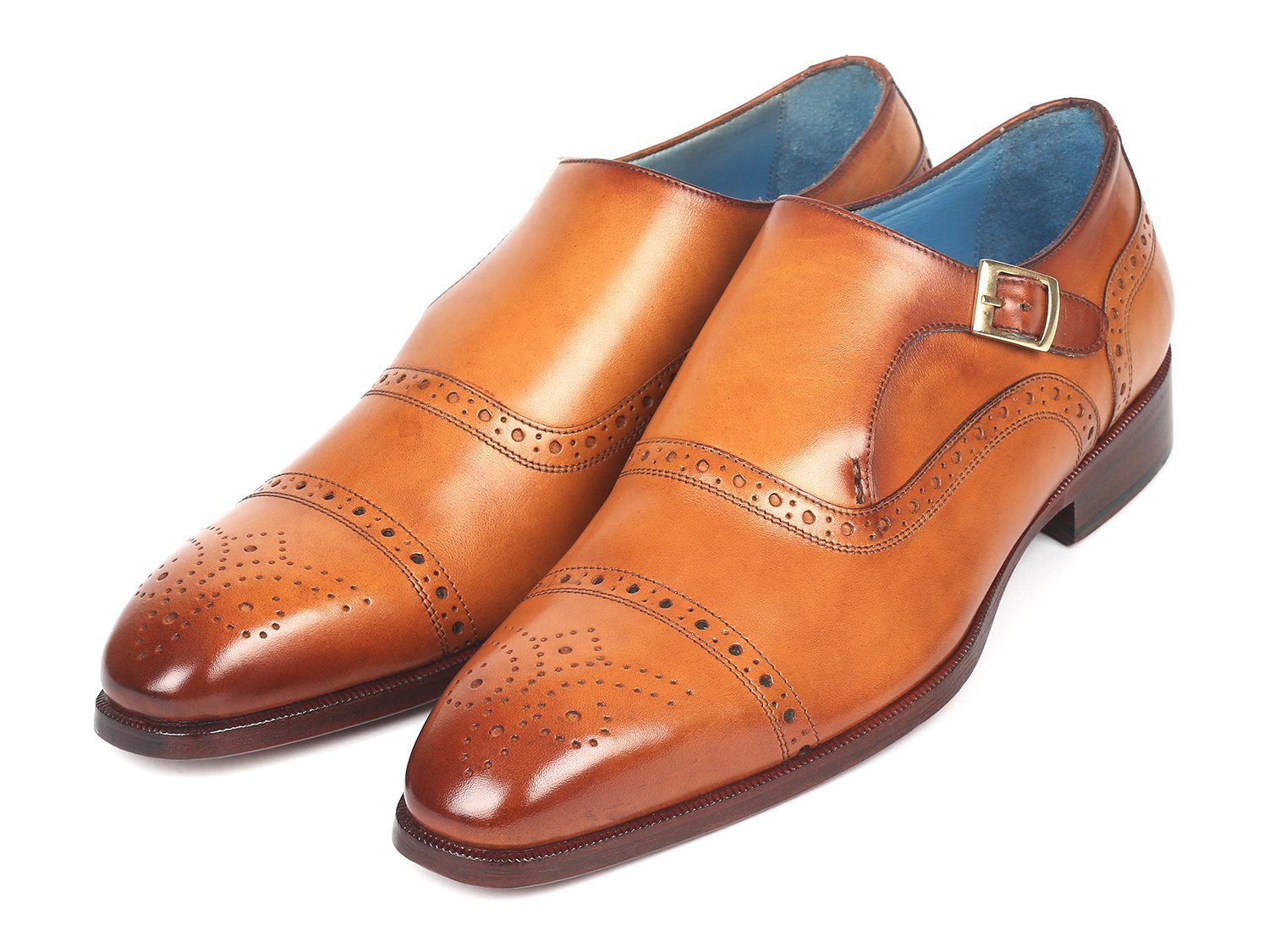 Paul Parkman Men's Cap Toe Monkstrap Shoes Cognac (ID