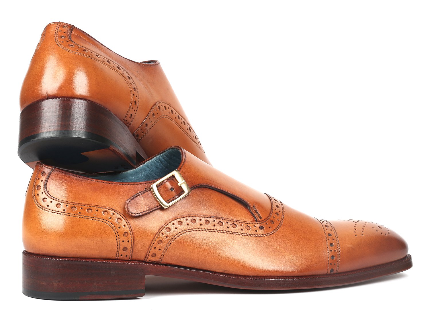 Paul Parkman Men's Cap Toe Monkstrap Shoes Cognac (ID