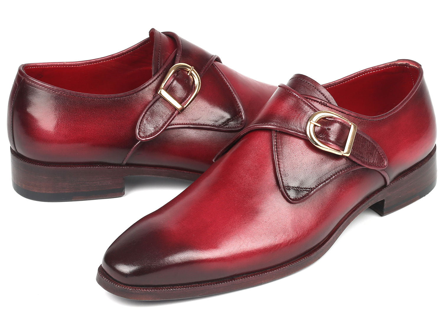 Paul Parkman Men's Single Monkstrap Shoes Burgundy Leather (ID
