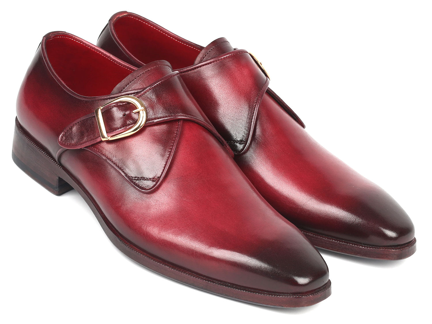 Paul Parkman Men's Single Monkstrap Shoes Burgundy Leather (ID