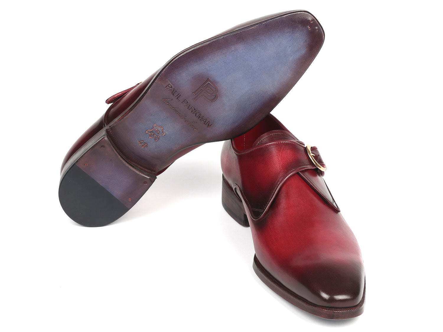 Paul Parkman Men's Single Monkstrap Shoes Burgundy Leather (ID
