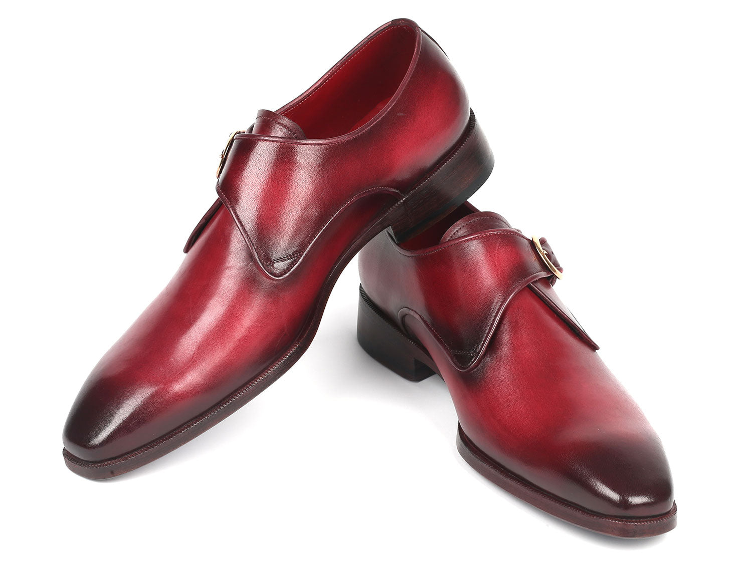 Paul Parkman Men's Single Monkstrap Shoes Burgundy Leather (ID