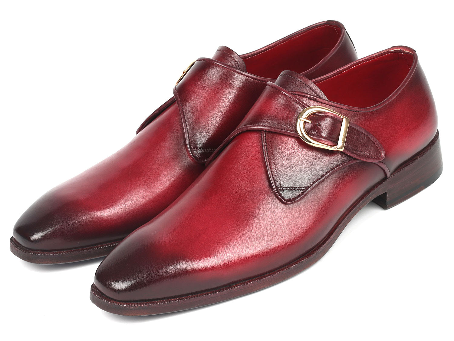 Paul Parkman Men's Single Monkstrap Shoes Burgundy Leather (ID