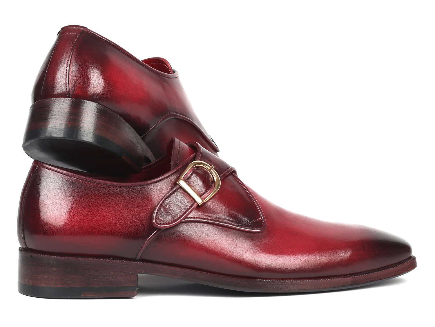 Paul Parkman Men's Single Monkstrap Shoes Burgundy Leather (ID