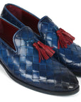 Paul Parkman Men's Big Braided Tassel Loafers Blue (ID