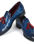 Paul Parkman Men's Big Braided Tassel Loafers Blue (ID