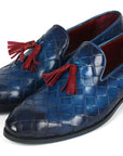 Paul Parkman Men's Big Braided Tassel Loafers Blue (ID