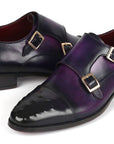 Paul Parkman Men's Studded Cap Toe Monkstraps Purple (ID