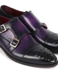 Paul Parkman Men's Studded Cap Toe Monkstraps Purple (ID