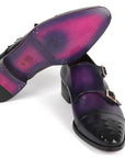 Paul Parkman Men's Studded Cap Toe Monkstraps Purple (ID