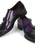 Paul Parkman Men's Studded Cap Toe Monkstraps Purple (ID
