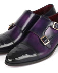 Paul Parkman Men's Studded Cap Toe Monkstraps Purple (ID