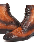 Paul Parkman Men's Brown Croco Embossed Leather Lace-Up Boots (ID