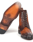 Paul Parkman Men's Brown Croco Embossed Leather Lace-Up Boots (ID
