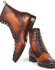 Paul Parkman Men's Brown Croco Embossed Leather Lace-Up Boots (ID