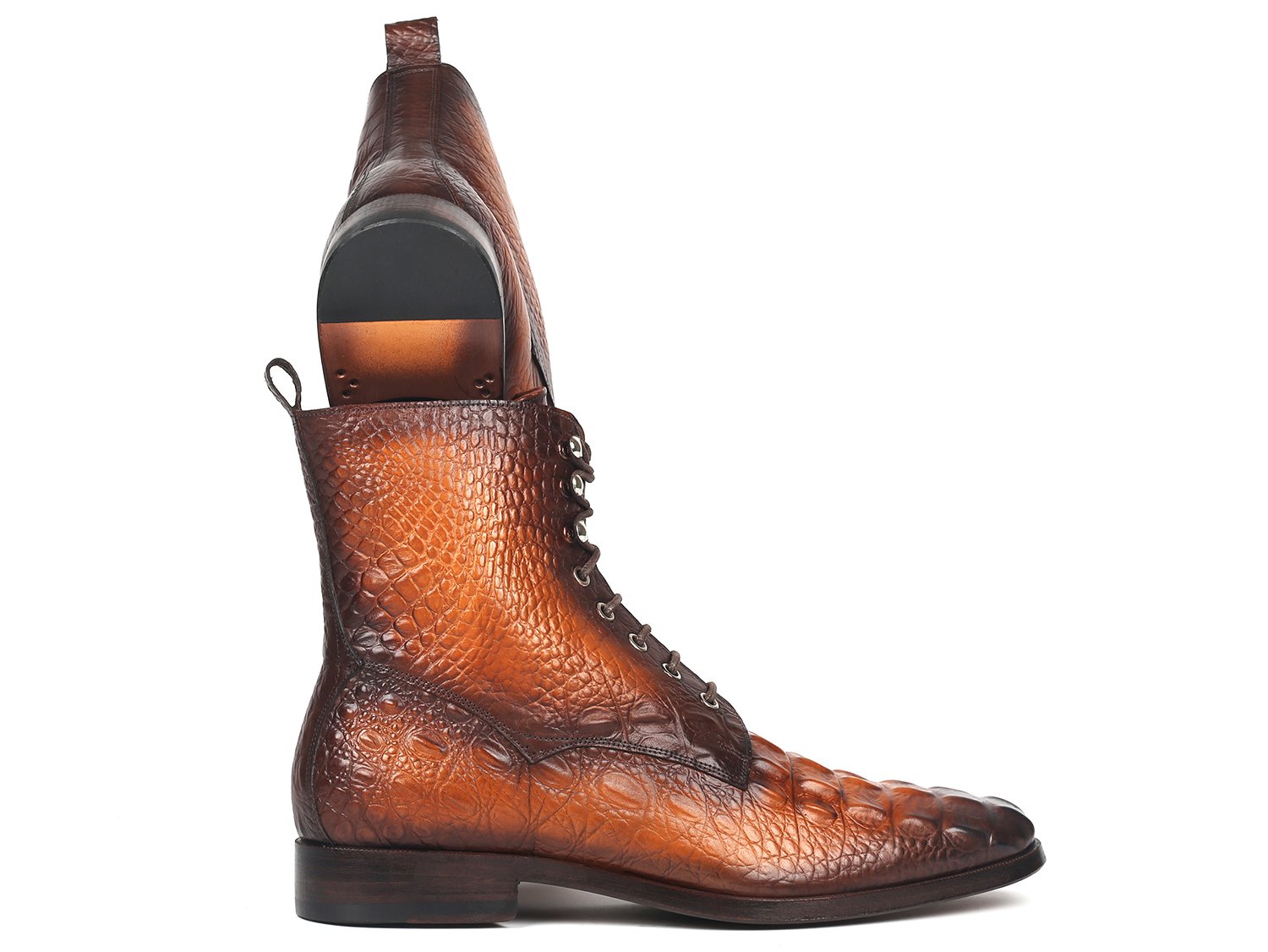 Paul Parkman Men's Brown Croco Embossed Leather Lace-Up Boots (ID