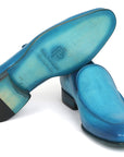 Paul Parkman Perforated Leather Loafers Turquoise (ID