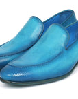 Paul Parkman Perforated Leather Loafers Turquoise (ID