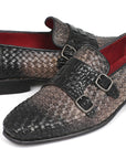 Paul Parkman Gray Woven & Croc Embossed Monkstraps (ID