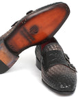 Paul Parkman Gray Woven & Croc Embossed Monkstraps (ID