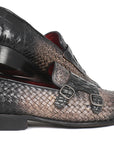 Paul Parkman Gray Woven & Croc Embossed Monkstraps (ID