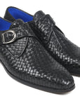 Paul Parkman Black Woven Leather Single Monkstraps (ID