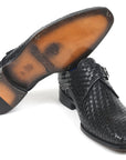 Paul Parkman Black Woven Leather Single Monkstraps (ID