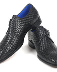 Paul Parkman Black Woven Leather Single Monkstraps (ID