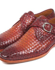 Paul Parkman Reddish Brown Woven Leather Single Monkstraps (ID