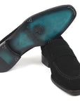 Paul Parkman Black Suede Goodyear Welted Loafers (ID