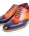Paul Parkman Men's Smart Casual Wingtip Oxfords Blue & Camel (ID