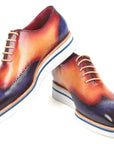 Paul Parkman Men's Smart Casual Wingtip Oxfords Blue & Camel (ID