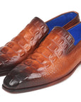 Paul Parkman Brown Crocodile Embossed Calfskin Loafers (ID