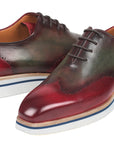 Paul Parkman Men's Smart Casual Wingtip Oxfords Bordeaux & Green (ID