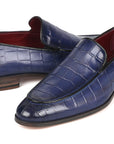 Paul Parkman Croco Textured Leather Loafer Blue (ID