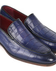 Paul Parkman Croco Textured Leather Loafer Blue (ID