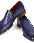 Paul Parkman Croco Textured Leather Loafer Blue (ID