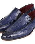 Paul Parkman Croco Textured Leather Loafer Blue (ID