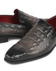 Paul Parkman Gray Crocodile Embossed Calfskin Loafers (ID