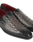 Paul Parkman Gray Crocodile Embossed Calfskin Loafers (ID