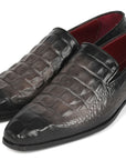 Paul Parkman Gray Crocodile Embossed Calfskin Loafers (ID