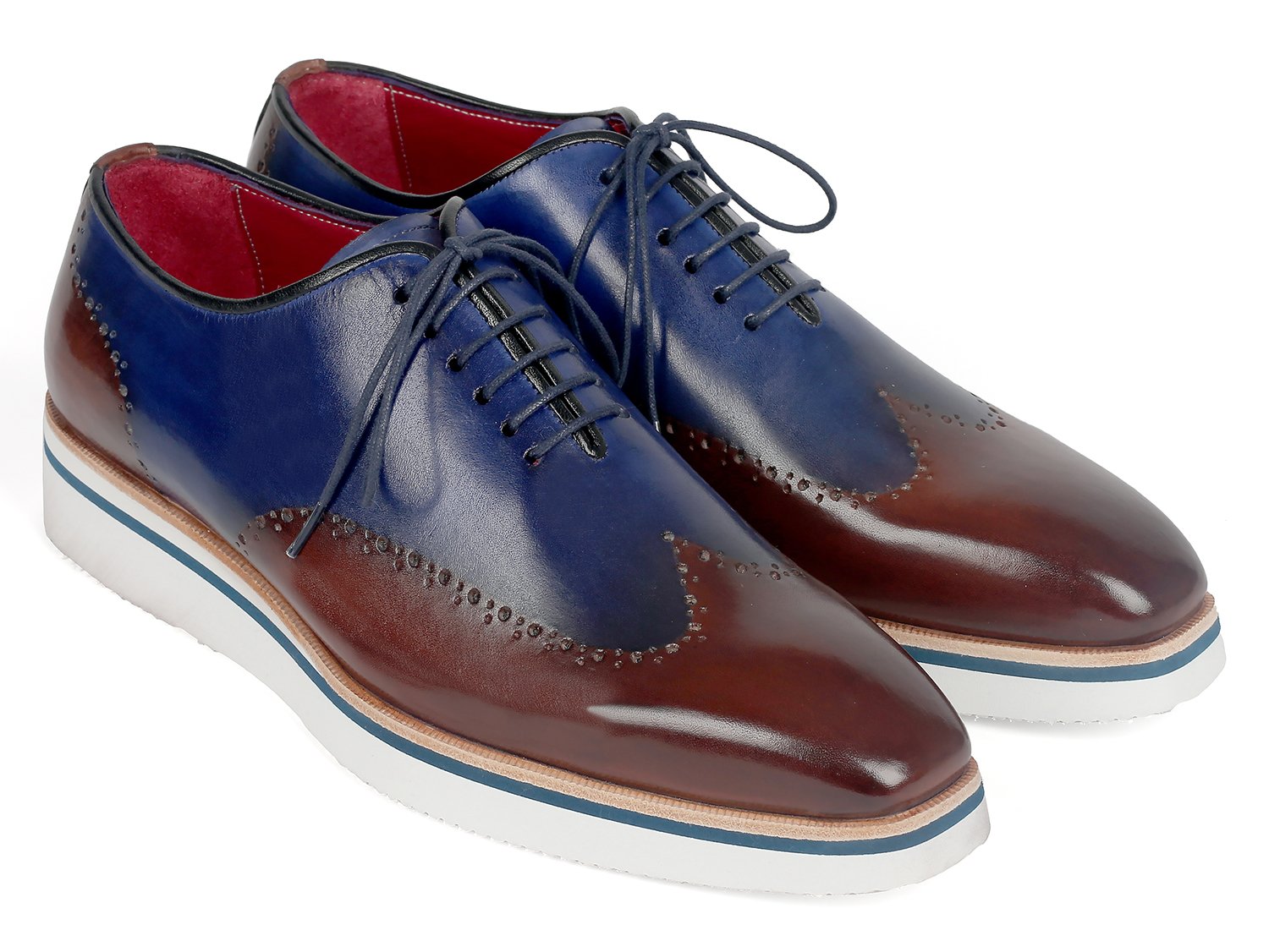 Paul Parkman Men's Smart Casual Wingtip Oxfords Brown & Blue (ID
