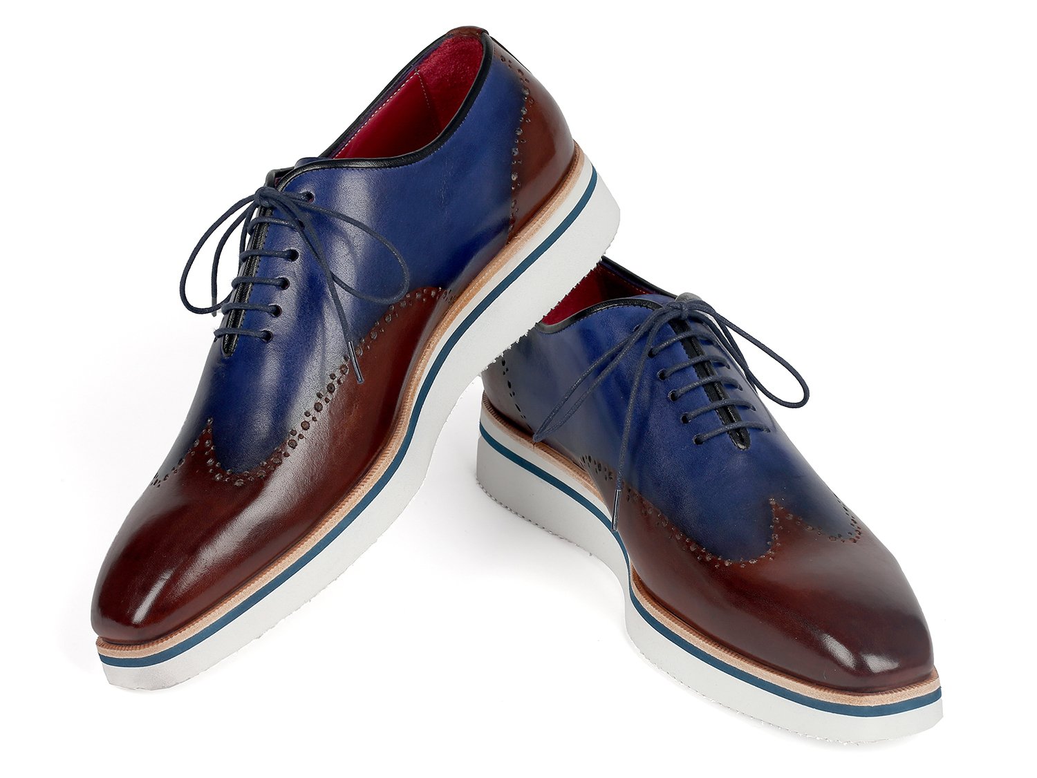 Paul Parkman Men's Smart Casual Wingtip Oxfords Brown & Blue (ID