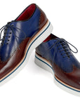 Paul Parkman Men's Smart Casual Wingtip Oxfords Brown & Blue (ID