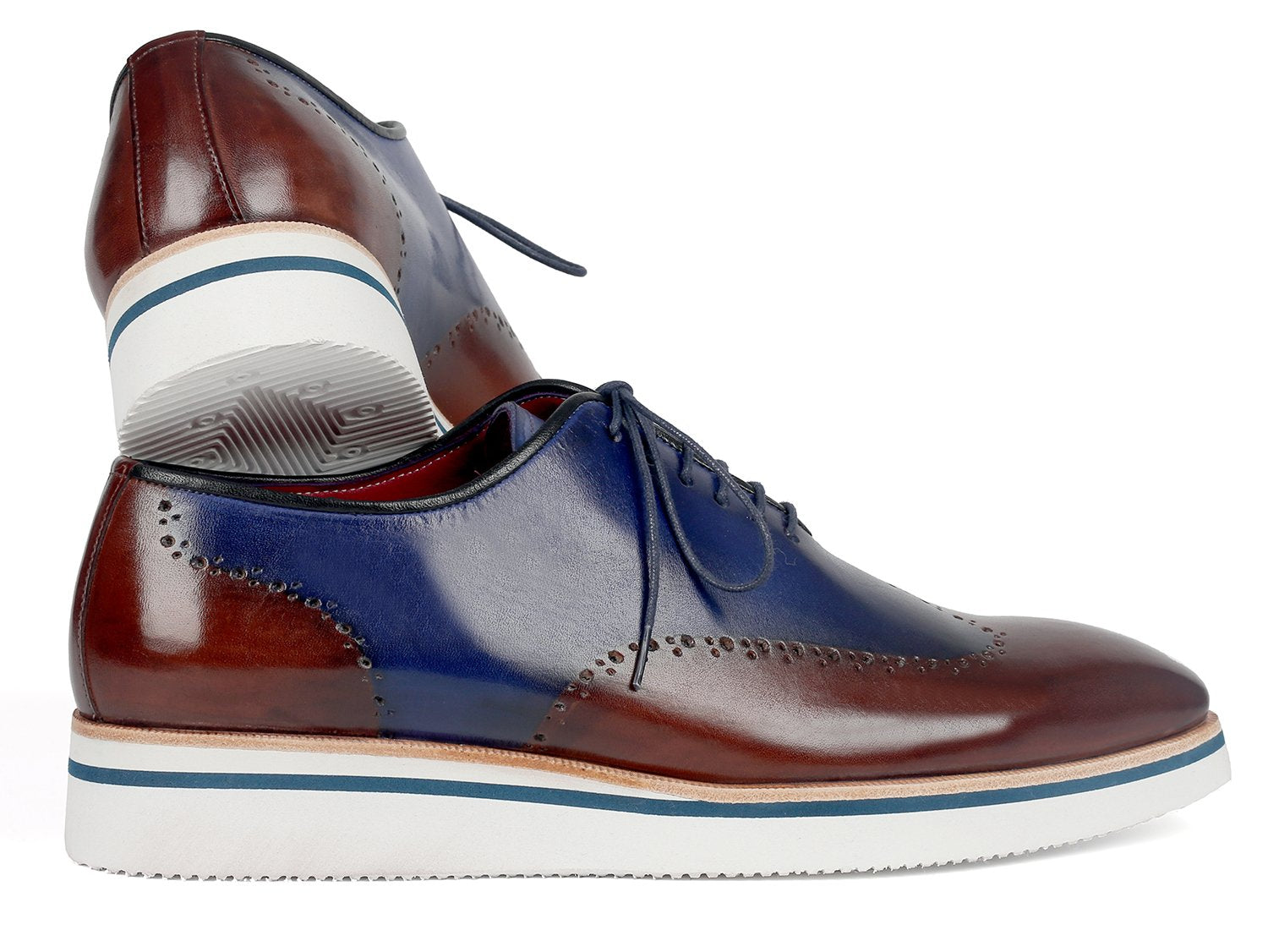 Paul Parkman Men's Smart Casual Wingtip Oxfords Brown & Blue (ID